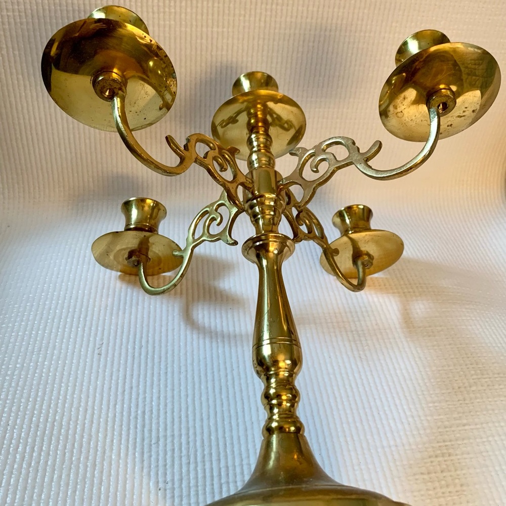 Vintage Shabby Chic Brass Candelabra 5 Arm Cottagecore - Picture 7 of 8